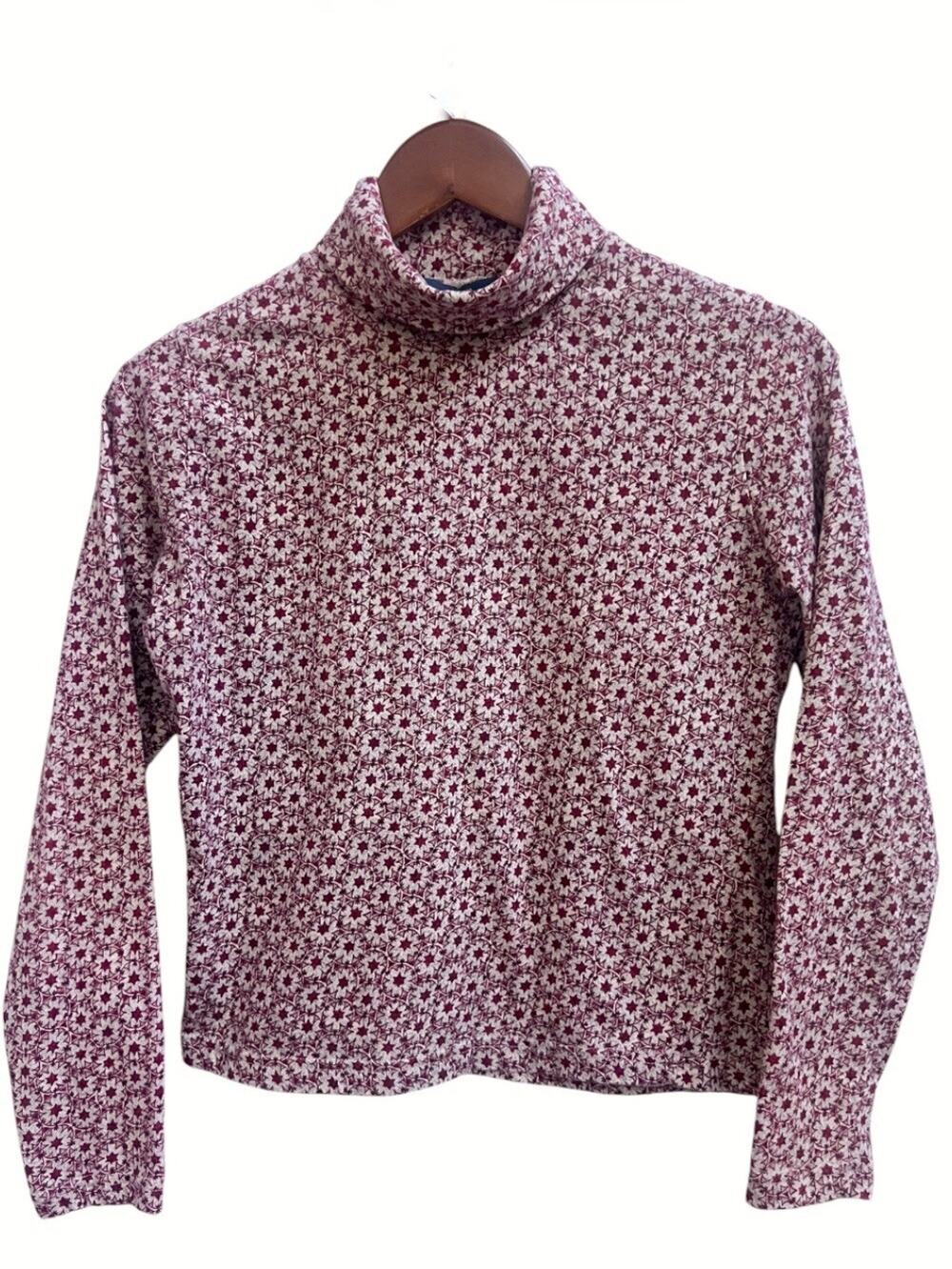 Woolrich Women's Sz M Long Slv Floral Cotton Turtleneck Pullover Top Sweater